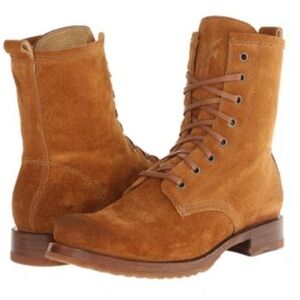 Frye Veronica combat boots in cognac oiled suede